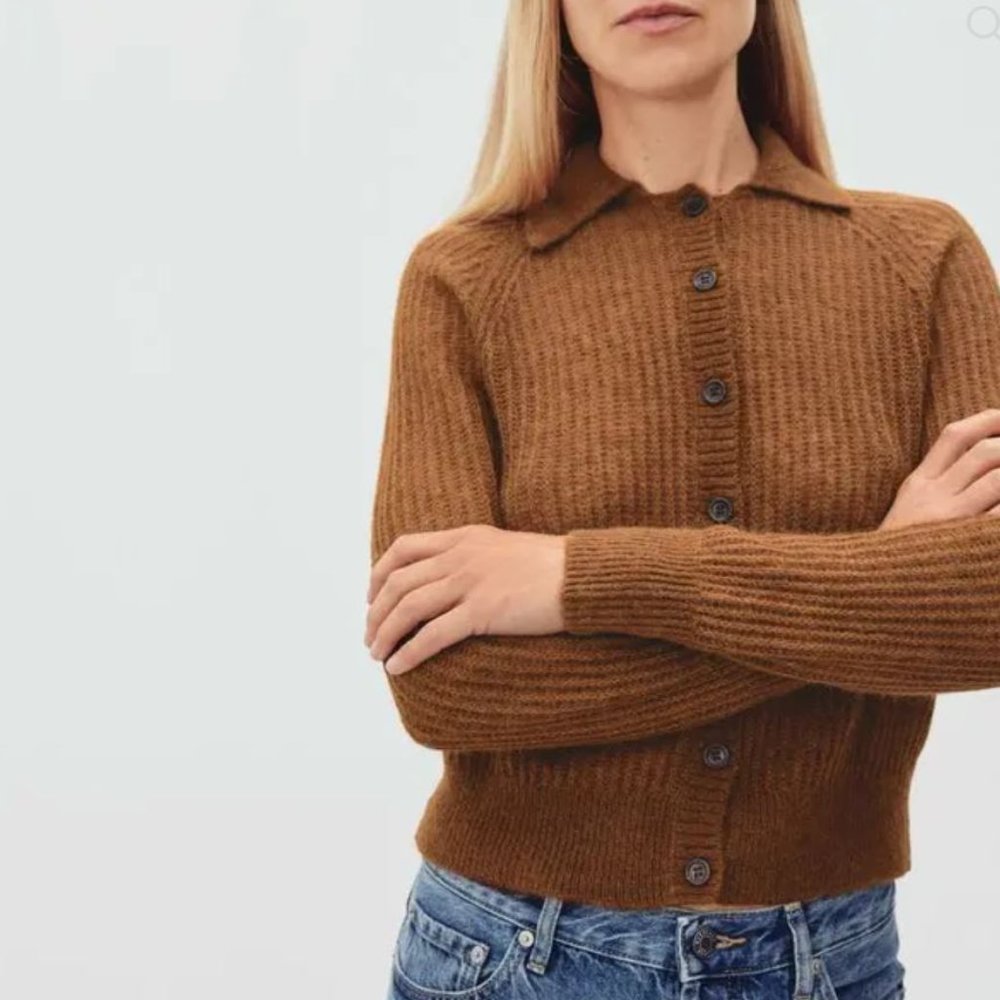EVERLANE Alpaca Collared Cardigan Rosewood Size Small